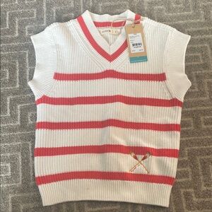 Kids White and Red Striped Sweater Vest